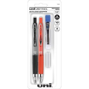 uni-ball® 207 Auto Advancing Mechanical Pencils With Hexagonal Twist Eraser, 7mm, Black and Red Barrels, Starter Set Includes 2 Pencils, 10 Lead Refills, 2 Eraser Refills, Pack of 2 Pencils in Saudi Arabia