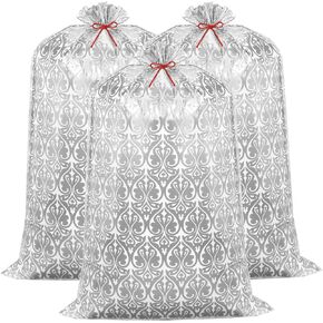 Zonon 3 Pcs 56'' Jumbo Silver Gift Bag Giant Wedding Gift Bag Extra Large Gift Bags XXL Large Plastic Gift Bags for Birthday Party Favors Gift Wrap