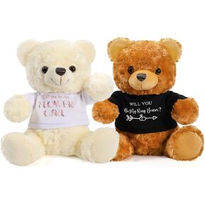 Jexine 2 Pieces Wedding 10 Inch Bear Stuffed Animal Will You Be My Flower Girl Ring Bearer Proposal Gifts from Bride Groom with Clothing for Wedding Boy Flower Girl Proposal Anniversary Party