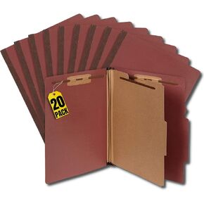 1InTheOffice Classification Folders 2 Dividers Letter Size, Pressboard Classification Folders, File Folders, 2.5 Extension, Red, 20 Pack
