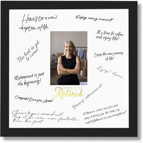 13x13 Retirement Signature Frame with Plexiglass Cover - Holds 4x6 Photos - Happy Retirement Gift for Women/Men, Alternative Guest Book Autograph Frame for Party Decorations & Wall Display, Black Gold