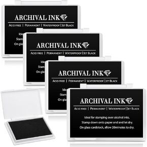 MotiMind 4 Pcs Ink Pad for Stamps 3.7 x 2.5 Inch Archival Permanent Waterproof Ink Pad for Stamping, Scrapbooking Gift(Black)
