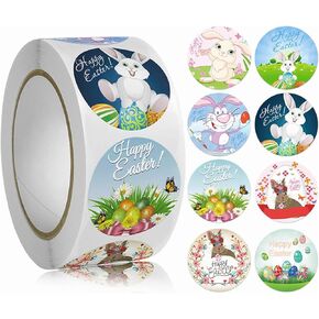 Easter Sticker 8 Designs Roll 500 PCS Bunny Stickers Easter Decoration for Kids Display Envelope Seal Party Favor Supplies Reward Gifts Decor