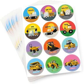 easykart labels Truck Stickers for Kids, Construction Stickers 500pcs, 12 Different Truck Vehicle Stickers, Tractor Stickers for Home, Birthday, Party, School Activity (1.5 Inch round)