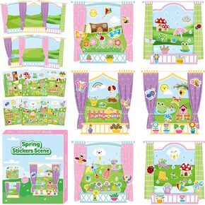 CY2SIDE Spring Flower Pot Stickers - 12 Sets of Garden Theme Art Craft Kit for Kids School Activity Make Your Own Nature Sunflower Scene with Butterfly Frog Bug Animal DIY Insect Game Party Favor Gift