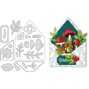 BENECREAT Envelope Plant Cutting Dies Stencils, Mushroom Leaf Die Cuts DIY Craft Carbon Steel Embossing Template for Card Making Photo Decorative Paper Scrapbooking, 0.8mm Thick