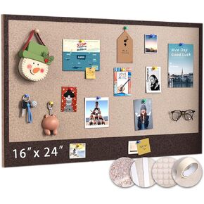 Bulletin Board, 24" x 16" Decorative Felt Pin Board, Cork Board Alternative for Wall, Drill-Free Installation Foldable Picture Board Vision Board with Pushpins for School, Home, Office