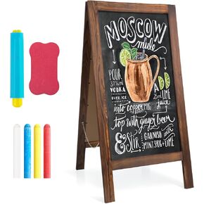 A Frame Chalkboard Sign, 39.4" x 19.7" Extra Large Sidewalk Sign, Double-Sided Chalk Board Sign, Blackboard Menu Board for Restaurants, Flower Shop, Cafés, Weddings, Brown