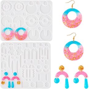 2Pcs Pendant Connector Silicone Molds Round Half Round Oval Arch Shape Pendant Resin Molds Jewelry Pendant Casting Molds for DIY Earring Jewelry Making Crafts
