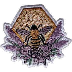 Bee on Honeycomb Patches, Size 3" Iron Patch or Sew On Patches for Backpacks Jeans Hats Clothes, Cute Bee Flower Applique Patches, Embroidered DIY Patches, Gifts for Boys Girls Bee Lovers