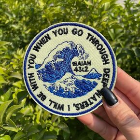 When You Go Through Deep Waters Patch 3 Inches Christian Religious Bible Verse Iron On/Sew On Embroidery Fabric Applique Patches for Trucker Hats Clothes Backpack DIY Accessories Friends Mom Gifts