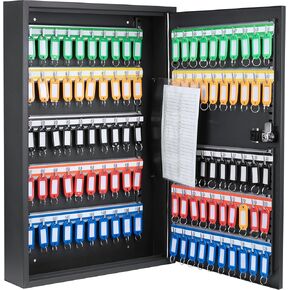 Barska Adjustable Key Cabinet Wall Mount Lock Box with Colorful Key Tag Labels for Key Storage & Organization - 100 Position - Combination Lock - Black