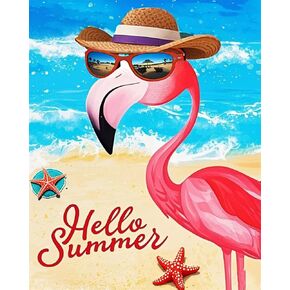 Xiyuekissu Diamond Art Kits,Cool Hello Summer Flamingo Beach Pink Flamingo Paint by Numbers for Adults with 5D Diamond Art, Perfect for Home Decoration