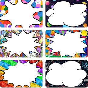 easykart labels 300Pcs Colorful Name Tags Labels Stickers 6 Multi Colour Pattern 2.5 x 3 Inch Tag for Classroom School Office Home Mailing (1 Pack)