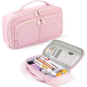 Pencil Case Large Capacity Pencil Pouch Pen Bag with Handle, Portable Pencil Case Pencil Bags with Zipper Student Stationery Bag for Girls and Boys Teen Adults Men Women (Beige)