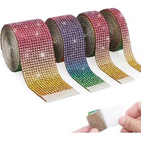 4 Rolls Red Self Adhesive Rhinestone Diamond Crystal Gem Ribbon Sticker,Bling DIY Decorative Sticker with 2 mm Rhinestones for Crafts Arts,Phone Car and Home Decoration (Red, 4 Yards)