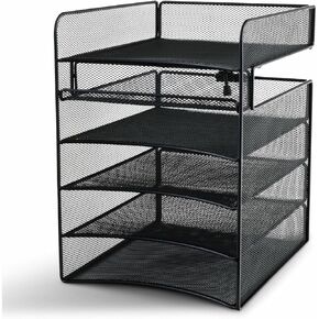 Safco Onyx Hanging Under Desk Organizer, 5 Trays, Office and Classroom Mailbox , Paper and Mail Sorter, Steel Mesh, Black