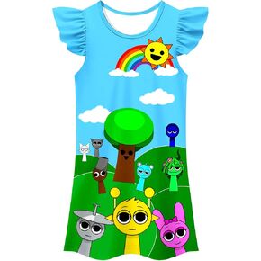Girl Kids Music Game Gown Cute Flutter Sleeve Dress Birthday Party Playwear 5-12Y