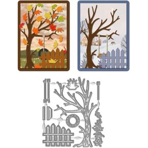 WADORN Fall Tree Metal Cutting Dies, Frame Autumn Forest Cutting Dies Stencil Swing and Tree Carbon Steel Metal Embossing Stencils Template for DIY Scrapbooking Album Craft Paper Card Decor