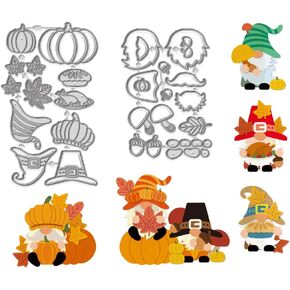 WADORN Thanksgiving Autumn Pumpkin Cutting Dies for Cards, Thanksgiving Gnome Metal Cutting Dies Stencils Turkey Mushroom Dwarf Carbon Steel Embossing Template for Party Card DIY Scrapbooking Craft
