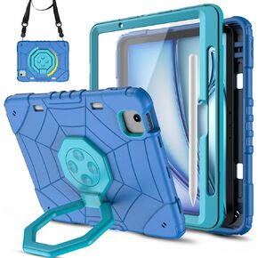 Case for ipad air M2 2024 11 inch iPad with Kickstand 2 Angles Built-in Stand for Kids Shockproof Case,Heavy Duty Rugged Protective Case with Pen Holder (Blue)