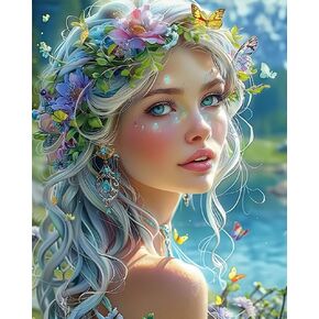 Beautiful Women Paint by Number Kits 16x20 inch Canvas Women with Flower DIY Painting for Adults Beginners Flower Women in Forest Pictures Modern Artwork Perfect for Gift Home Decor (Without Frame)