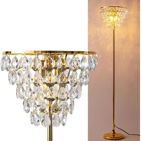 Crystal Floor Lamp for Living Room, 3-Light E12 Base Modern Standing Lamp for Bedroom, Office, 59'' Brass Gold Finished Tall Floor Lamp(NO Bulbs)