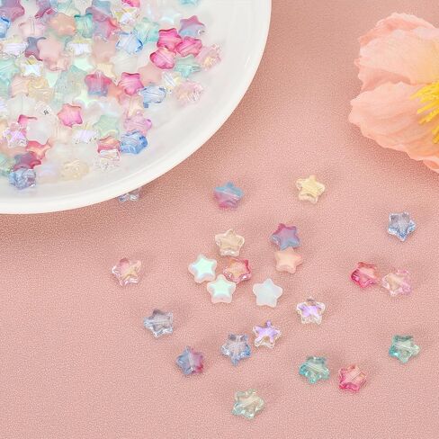 PATIKIL 8mm Crystal Star Beads, 100 Pcs Glass Spacers Bead Star Shaped Charm Pendants for Jewelry Making Bracelet Necklace DIY Crafts, Frosted AB Color in Saudi Arabia