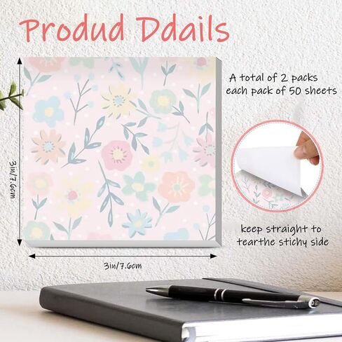 Sticky Notes 3x3 Inches, 2 Pads Cute Colorful Self-Stick Note Pads, Easy to Post for Home, Office and Daily Life Organization Cute Bat in Kuwait