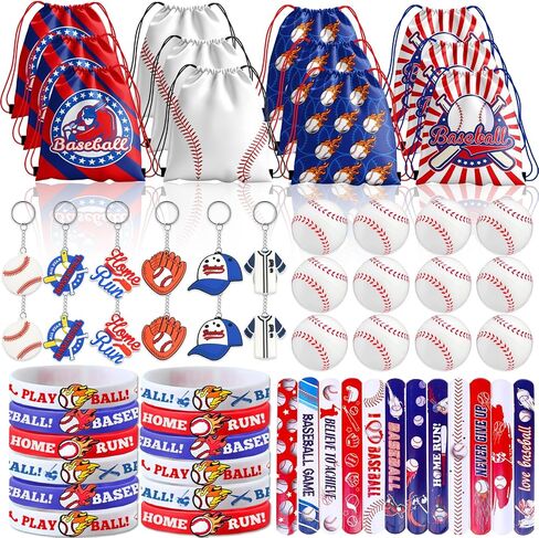 60 Pcs Baseball Party Favors, Baseball Birthday Party Favors Includes Baseball Bag Mini Baseball Wristband Keychain Slap bracelet for Kids Baseball Birthday Party Supplies in Saudi Arabia