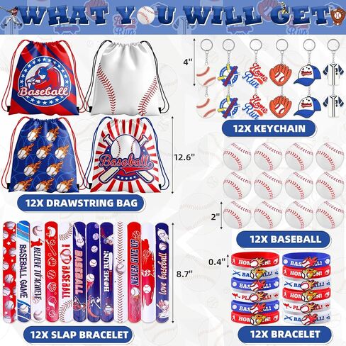 60 Pcs Baseball Party Favors, Baseball Birthday Party Favors Includes Baseball Bag Mini Baseball Wristband Keychain Slap bracelet for Kids Baseball Birthday Party Supplies in Saudi Arabia