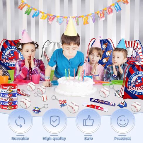 60 Pcs Baseball Party Favors, Baseball Birthday Party Favors Includes Baseball Bag Mini Baseball Wristband Keychain Slap bracelet for Kids Baseball Birthday Party Supplies in Saudi Arabia