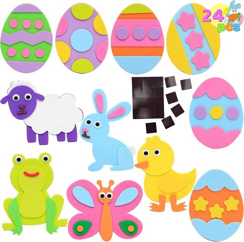 JOYIN 24 Pcs Foam Easter Egg Magnet Craft Kit, Easter Craft Kits DIY Animal and Egg Magnet Set for Kids Favor Classroom Homeschool Art Decor, Art and Craft Supplies Party Favors in Saudi Arabia