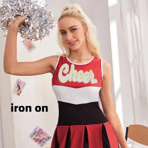 9.64 inches Cheer Chenille Letter Patch, Iron on Letters for Clothing, Iron on Patches for Hats, Stick on Letters for Bags，Patches for Backpacks, Patches for Jeans. (White) in Saudi Arabia