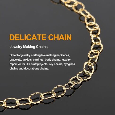 KYUNHOO Gold Plated Stainless Steel Chains Bulk Embossed Circle Chain Link Oval Cable Chain Roll Gold Jewelry Making Chain with Jump Rings and Lobster Clasps for Crafting in Kuwait