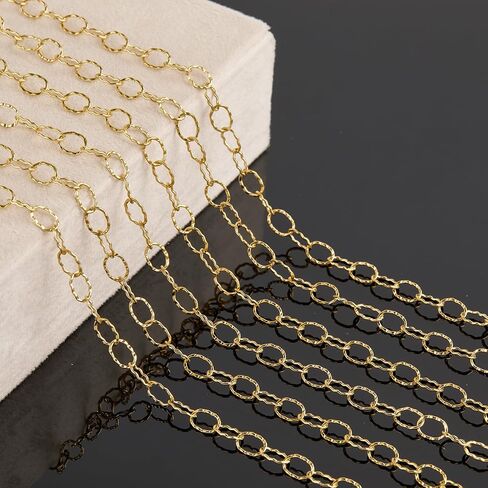 KYUNHOO Gold Plated Stainless Steel Chains Bulk Embossed Circle Chain Link Oval Cable Chain Roll Gold Jewelry Making Chain with Jump Rings and Lobster Clasps for Crafting in Kuwait
