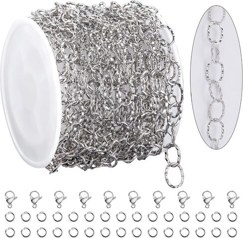 KYUNHOO Gold Plated Stainless Steel Chains Bulk Embossed Circle Chain Link Oval Cable Chain Roll Gold Jewelry Making Chain with Jump Rings and Lobster Clasps for Crafting in Kuwait