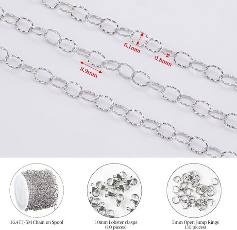KYUNHOO Gold Plated Stainless Steel Chains Bulk Embossed Circle Chain Link Oval Cable Chain Roll Gold Jewelry Making Chain with Jump Rings and Lobster Clasps for Crafting in Kuwait