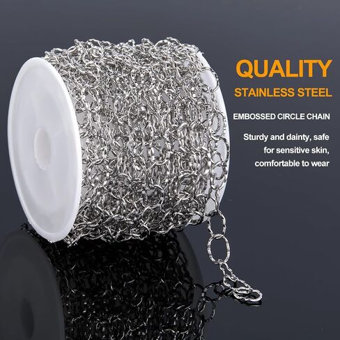 KYUNHOO Gold Plated Stainless Steel Chains Bulk Embossed Circle Chain Link Oval Cable Chain Roll Gold Jewelry Making Chain with Jump Rings and Lobster Clasps for Crafting in Kuwait