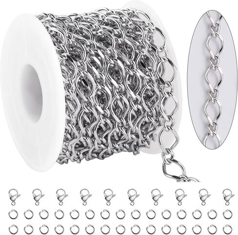 KYUNHOO Gold Plated Stainless Steel Chains Bulk Embossed Circle Chain Link Oval Cable Chain Roll Gold Jewelry Making Chain with Jump Rings and Lobster Clasps for Crafting in Kuwait