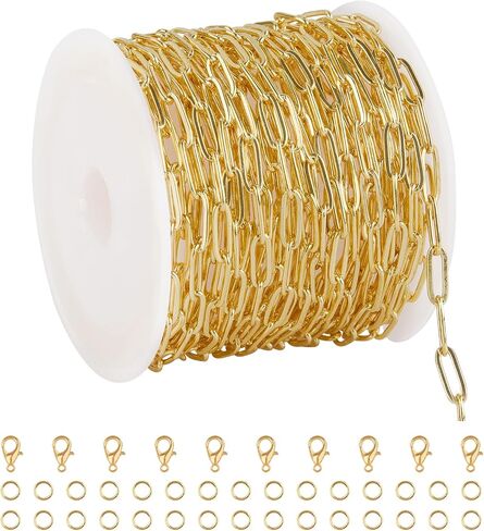 UMAOKANG 16.4 Feet 18K Gold Plated Chains Bulk Stainless Steel Oval Chain for Jewelry Making with Lobster Clasps Jump Rings in Kuwait