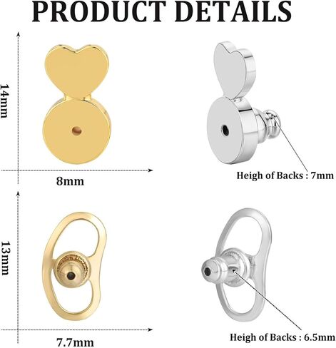 Earring Backs, HDGDT Earring Backs for Droopy Ears, Double Ear Heart Shape Earring Backs Replacements for Studs, 8pcs Tight Earring Lifter Backers for Heavy Earrings (Mixed Color) in Saudi Arabia