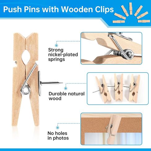 Push Pins with 12 Colors Wooden Clips 36Pcs Decorative Pushpins Wooden Thumbtacks Durable Tacks for Bulletin Board Cork Board Cubicle Wall for Artwork Note Photo in Classroom Offices Home in Saudi Arabia
