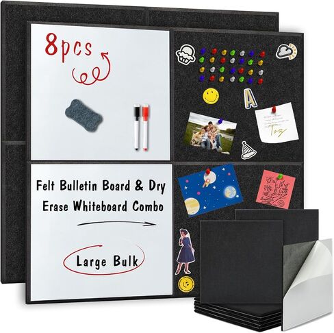 BXI FORT BULLETIN BOARD مع دبابيس ومحفزات جافة مغناطيسية محو أبيض ، 8 أجهزة كمبيوتر 12 × 12 × 3/8 بوصة البلاط غير اللصق ذاتيا ، ألواح ملاحظة للديكور مكتب التعليم المدرسي المنزلي in Kuwait