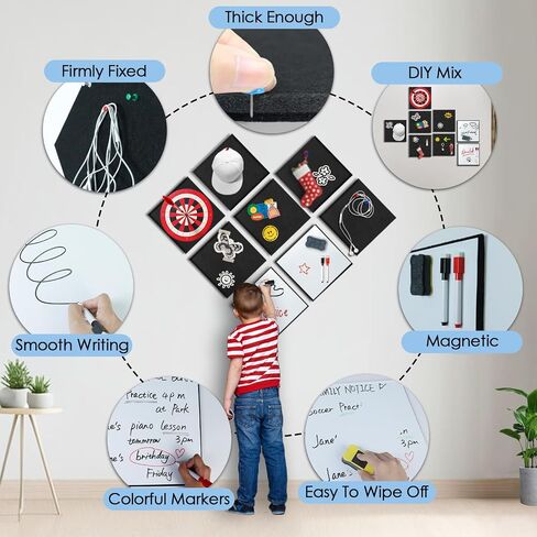 BXI FORT BULLETIN BOARD مع دبابيس ومحفزات جافة مغناطيسية محو أبيض ، 8 أجهزة كمبيوتر 12 × 12 × 3/8 بوصة البلاط غير اللصق ذاتيا ، ألواح ملاحظة للديكور مكتب التعليم المدرسي المنزلي in Kuwait