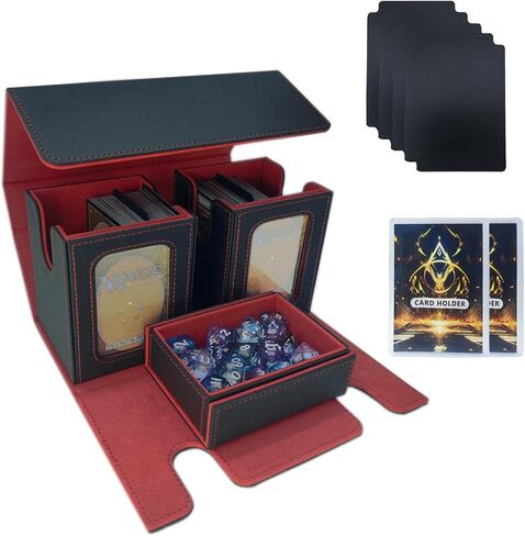 مربع تخزين بطاقة MTG Commander-يناسب 200 بطاقات مزدوجة الأكمام ، و 3 في 1-in-1card ، ومنظم بطاقات المغناطيس القوي لـ Magic Commander TCG CCG ، و 4 Diversers & 2 Toploaders (Black & Blue) in Saudi Arabia