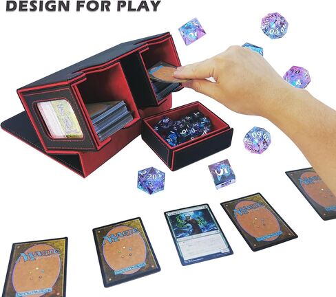 مربع تخزين بطاقة MTG Commander-يناسب 200 بطاقات مزدوجة الأكمام ، و 3 في 1-in-1card ، ومنظم بطاقات المغناطيس القوي لـ Magic Commander TCG CCG ، و 4 Diversers & 2 Toploaders (Black & Blue) in Saudi Arabia