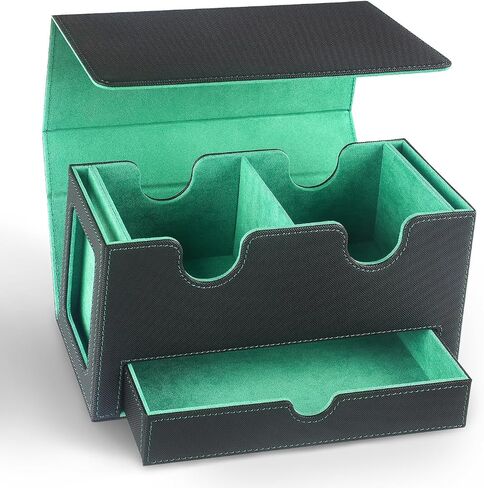 MTG Deck Box with 2 Commander Display-Patented Design，Deck Box Fits 310+ Cards，High Capacity Dice Tary，Leather Magnetic Card Storage Box Fits for TCG CCG Magic Cards (Black Gray) in Saudi Arabia