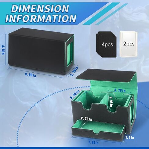 MTG Deck Box with 2 Commander Display-Patented Design，Deck Box Fits 310+ Cards，High Capacity Dice Tary，Leather Magnetic Card Storage Box Fits for TCG CCG Magic Cards (Black Gray) in Saudi Arabia