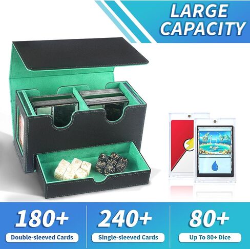 MTG Deck Box with 2 Commander Display-Patented Design，Deck Box Fits 310+ Cards，High Capacity Dice Tary，Leather Magnetic Card Storage Box Fits for TCG CCG Magic Cards (Black Gray) in Saudi Arabia